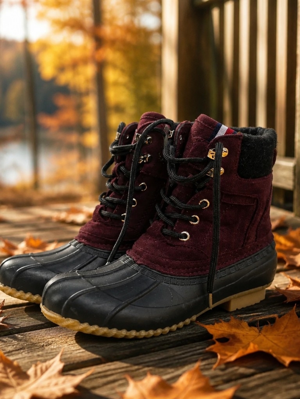 Tommy Hilfiger Burgundy and Black Lined Boot